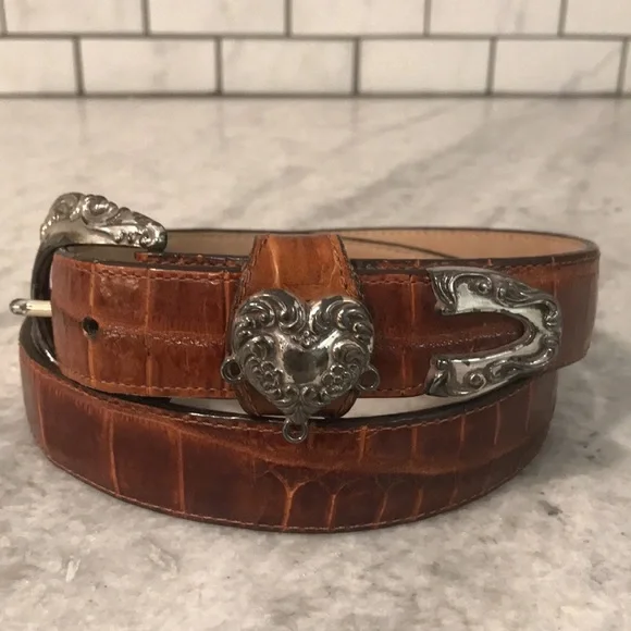 Vintage Brighton Leather Belt Women's Size M 30 Silver Heart #42907 Made in USA - Picture 1 of 7